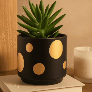 Arla Black & Gold Spotted Plant Pot